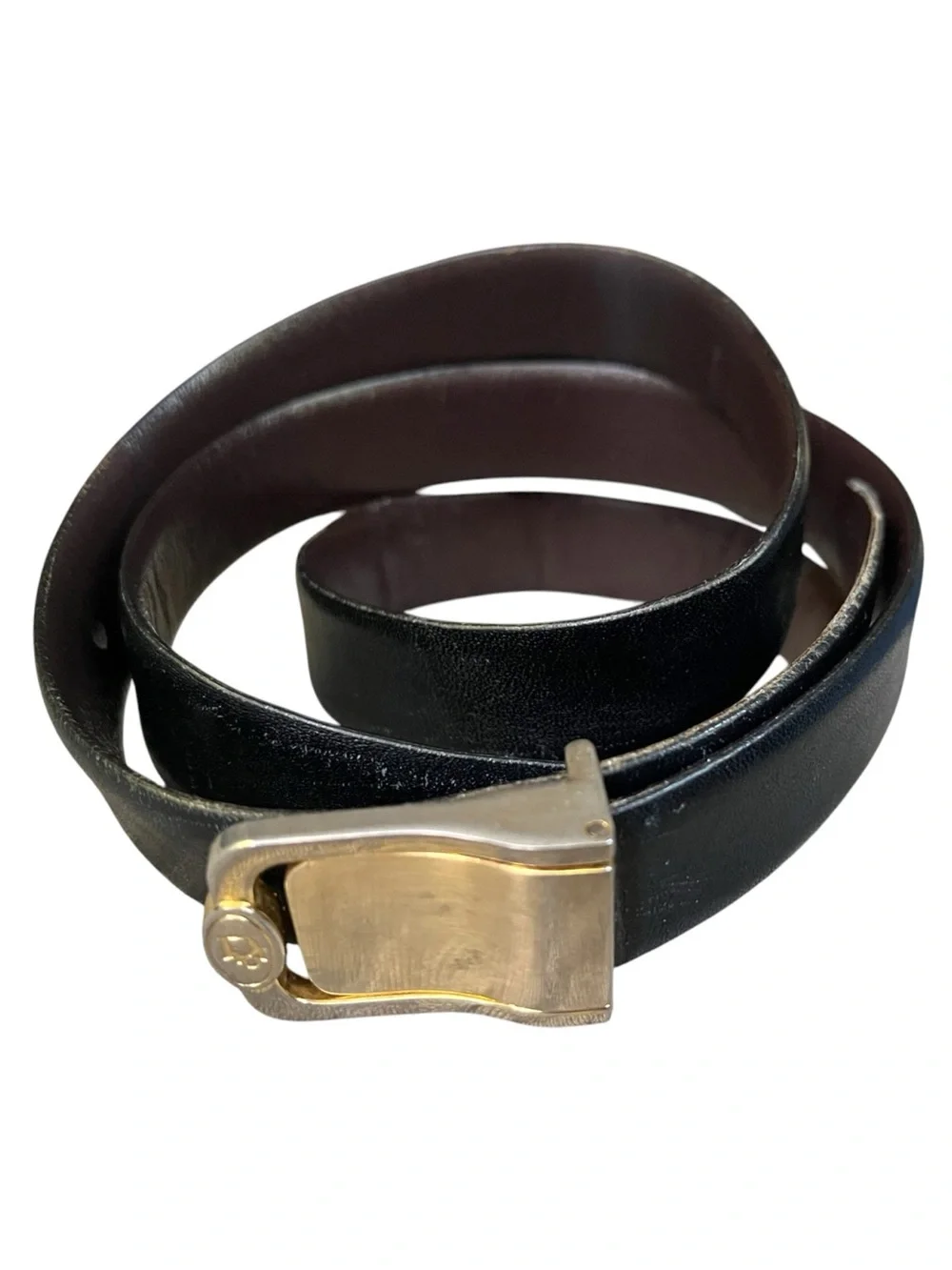 Vintage Christian Dior Reversible Black/Brown Belt w/Gold-Tone Buckle